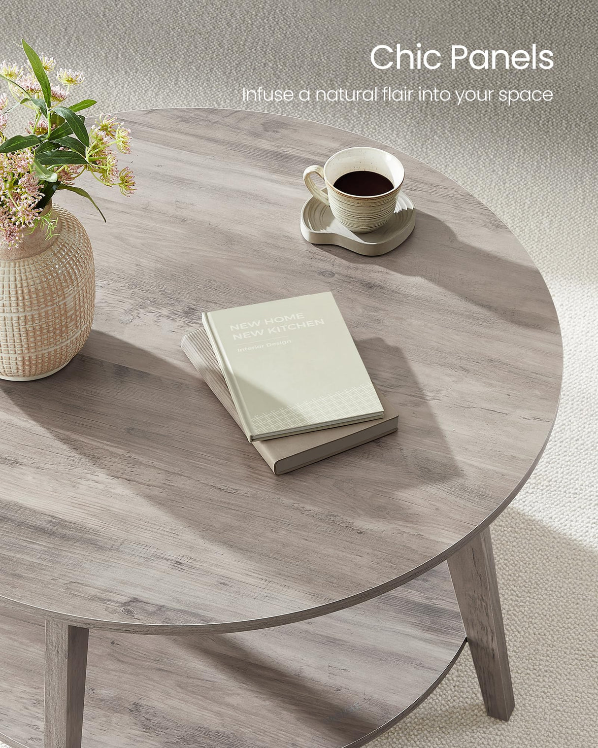 VASAGLE Round Coffee Table, 2 Tier Coffee Table with Storage, for Living Room, 31.5 x 17.7 Inches, Easy to Assemble, Heather Greige ULCT243K02 VASAGLE