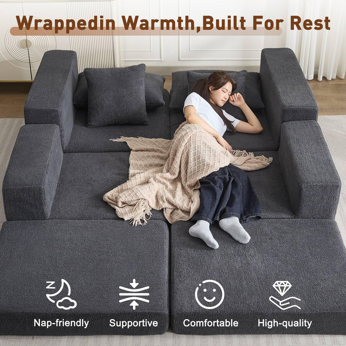 Korser Modular Sectional Couch with L-Shape Chaise, Modern Boneless Cloud Couch for Living Room, Sofa Bed with Deep Seat, No Assembly, Sleeper Sofa for Living Room, Bedroom, and Apartment Korser