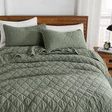 palassio Olive Green King Size Quilt Set, Muslin Cotton Shell Down-Alt Poly Filling, Soft Shabby Chic Rustic Farmhouse Country Bedspread, Textured Gauze Coverlet, Lightweight Bedding, 2 Shams palassio