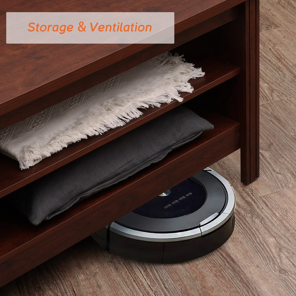 WAMPAT Farmhouse TV Stand for 75 inch TV, Wood Entertainment Center for 80 inch TV Console Table with 6 Storage Cubby for Living Room & Bedroom, 70 inch, Brown WAMPAT