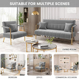 Yaheetech 30" W Modern Sofa Small Sofa Luxurious Velvet Fabric Couch with Gold-Tone Metal Arms and Legs for Living Room, Home Office, Studio Light Gray Yaheetech