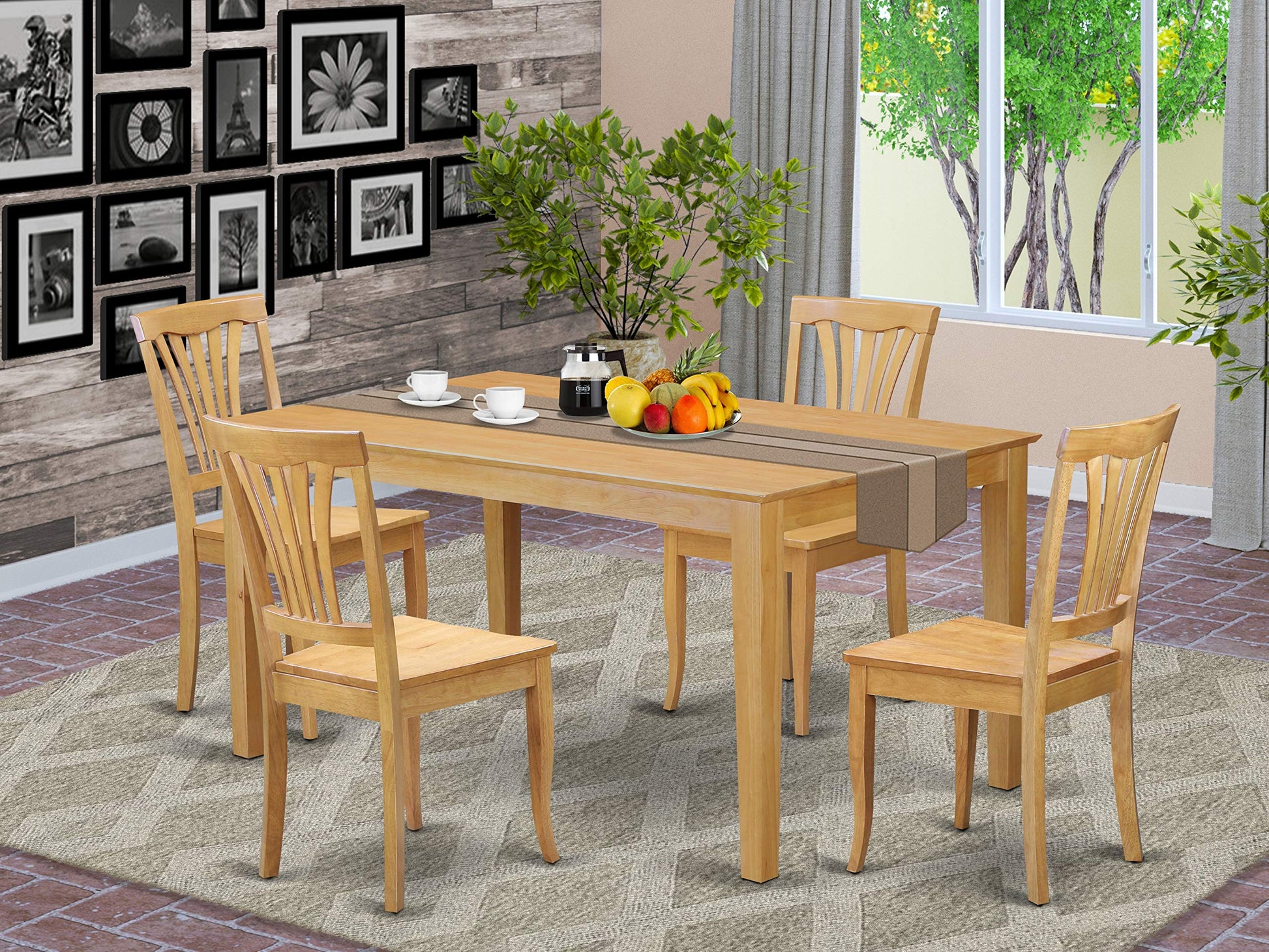 East West Furniture CAAV5-OAK-W Capri 5 Piece Kitchen Set for 4 Includes a Rectangle Dining Room Table and 4 Solid Wood Seat Chairs, 36x60 Inch - WoodArtSupply