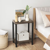 Acovy Real Solid Wood End Tables, Side Tables, Small Table with 2-Tier Storage Shelf, Nightstand for Living Room, Bedroom, Office, Bathroom, Rustic Acovy