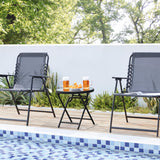 Yaheetech Outdoor Folding Side Table, Round Patio Folding End Table with Silk Tempered Glass Tabletop, Portable Small Garden Bistro Table for Garden Balcony Porch Deck, Black Yaheetech