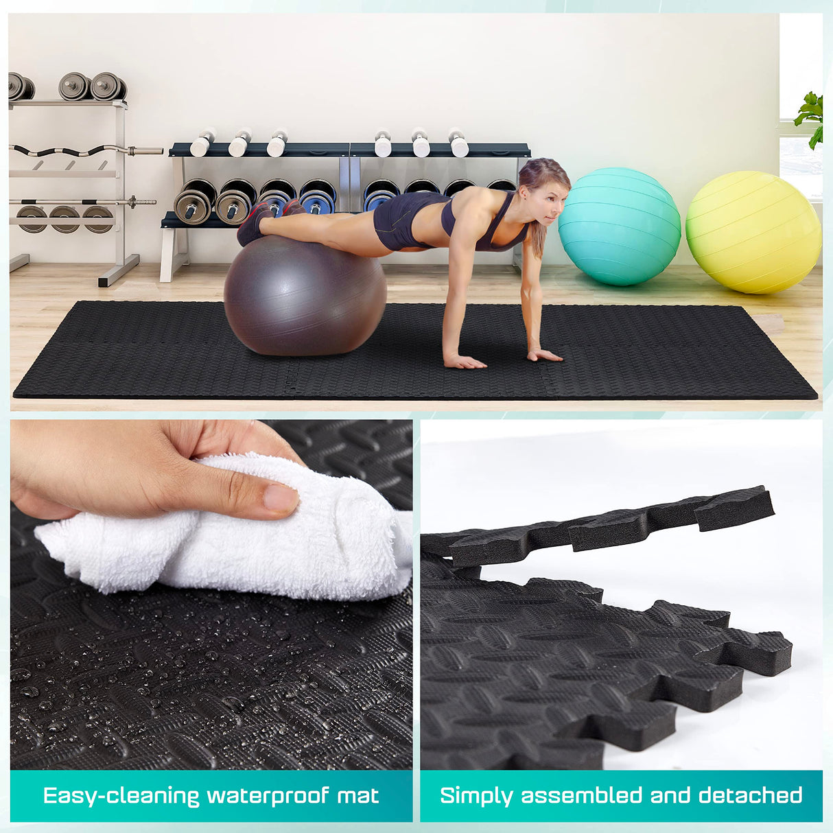 Yes4All Interlocking Exercise Foam Mats with Border – Interlocking Floor Mats for Gym Equipment – Eva Interlocking Floor Tiles - 36 Square Feet (36 Tiles) - Black Yes4All