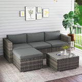 Wisteria Lane 5-Pieces Outdoor Patio Furniture Set, All Weather Wicker Rattan Sectional Sofa, Patio Conversation Set with Cushions & Glass Coffee Table for Backyard Porch Garden Balcony, Grey Wisteria Lane