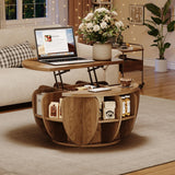32.7" Lift Top Coffee Table with Storage, Wood Round Center Table with Hidden Storage Compartment & Shelves, Mid Century Modern Coffee Tables for Living Room Rustic Accent Small Center Table TOKSOM