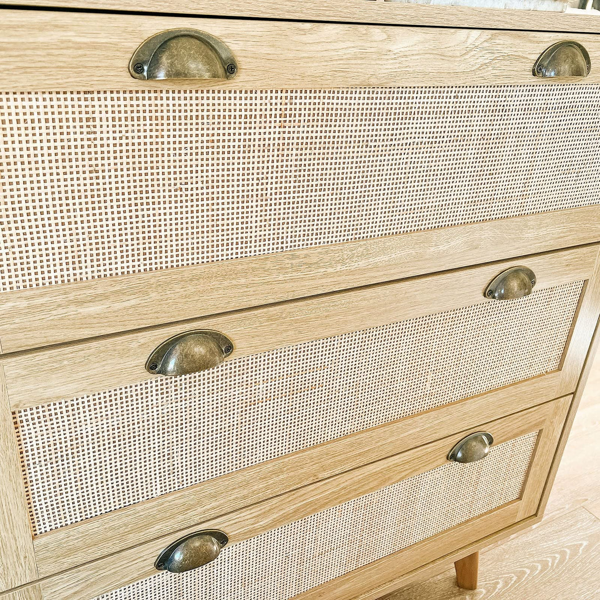 PHI VILLA Rattan Nightstand Set of 2 - Rattan Dresser Small Cabinet for Living Room/Dining Room Cabinet with Drawer/3 Drawer Dresser, Rattan Cabinet PHI VILLA