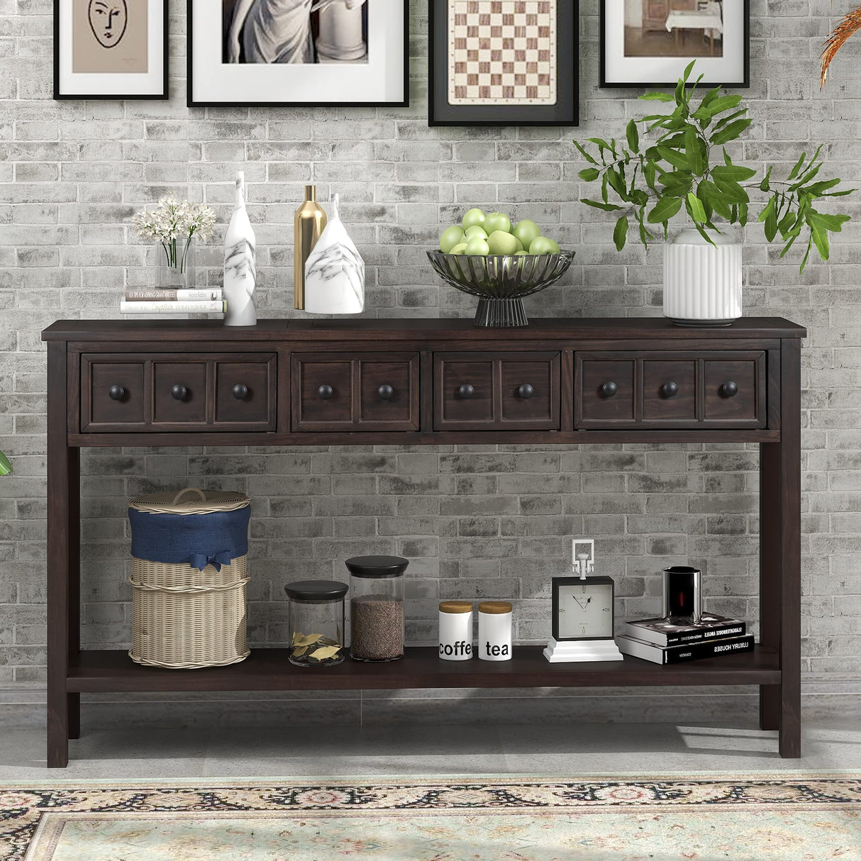 Merax Sofa Table 60 inch Sofa Table Long Console Table with Drawers and Shelf for Entryway Easy Assembly Hallway Table Merax