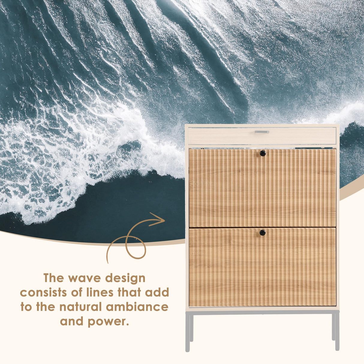 Brafab Shoe Storage Cabinet with 2 Flip Drawers&1 Small Drawer, Slim Entryway Shoe Organizer with Fluted Panel Doors for Sneakers,Light Beige Brafab