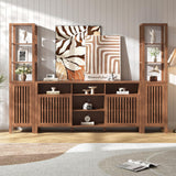 BVIUNTWO Farmhouse TV Stand for 70 inch TVs, Entertainment Center with Bookshelves - 4 Door Media Console with Adjustable Shelves, Storage Cabinet for Living Room Bedroom Home Theater, Rustic Brown BVIUNTWO