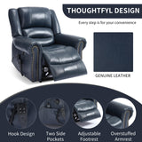 Dual Motor Power Lift Chair, Lay Flat Recliner Chair, Electric Recliner with Massage and Heat for Elderly, Remote Control, Infinite Position, Standing Assistance, USB Ports (Blue, Genuine Leather) Trustyue