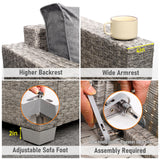 WAROOM Patio Furniture Set 6 Piece Outdoor Patio Set Grey Wicker Balcony Furniture Conversation Sets PE Rattan Couch Sofa with Coffee Table, Grey Cushion WAROOM