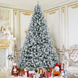 Yaheetech 9ft Pre-lit Artificial Christmas Tree with Incandescent Warm White Lights, Snow Flocked Full Prelighted Xmas Tree W/2084 Branch Tips, 900 Incandescent Lights & Foldable Stand, Green & White Yaheetech