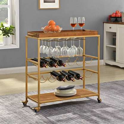 FirsTime & Co. Gold Concord Farmhouse Removable Tray Bar Cart, American Designed, Gold, 32.5 x 13 x 30 inches, 70261