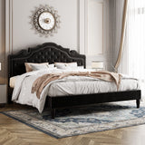 Allewie King Size Platform Bed Frame with Adjustable Velvet Tiara Headboard, Upholstered Diamond Button Tufted, Wood Slats Support, No Box Spring Needed, Mattress Foundation, Easy Assembly, Black Allewie