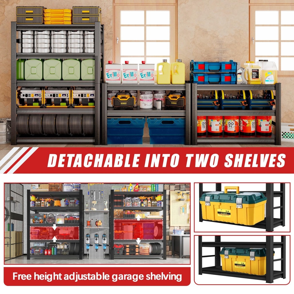 72" H, 3000 lb. Heavy Duty Storage Shelving Unit | Adjustable 5-Tier Metal Garage Storage Shelves | Easy to Assemble, Storage Shelves for Basements and Garages, 72 "H*36 "W*16 "D Metallitrend