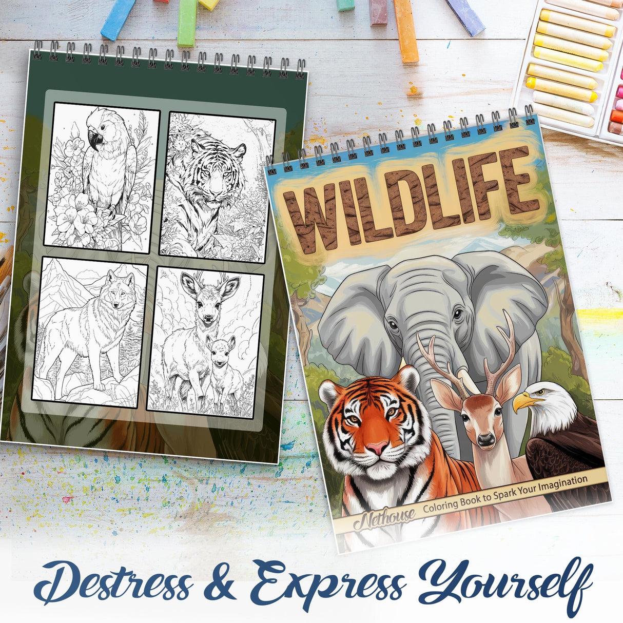 NETHOUSE Wildlife Coloring Book for Adults Relaxation & Stress Relief, Softcover, 30 Wild Scenes Coloring Pages of Natural Exploration, Diverse Wildlife NETHOUSE