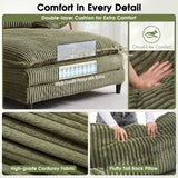 WESTSETLUX 55" W Oversized Chaise Lounge Sofa Couch with 5-Position Adjustable Backrest, Corduroy Sleeper Chair Sofa Bed, Reading Chair ‌with Deep Seat, Cloud Couches for Living Room, Bedroom, Green WESTSETLUX