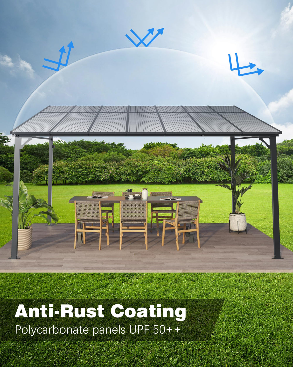 GarveeLife 12'x 20' Lean to Gazebo, Hardtop Wall Pergola with Polycarbonate Roof, Aluminum Frame Mounted Gazebo for Lawn Patio Deck Yard and Party Garveelife