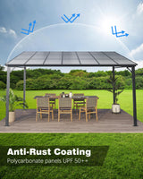 GarveeLife 12'x 20' Lean to Gazebo, Hardtop Wall Pergola with Polycarbonate Roof, Aluminum Frame Mounted Gazebo for Lawn Patio Deck Yard and Party Garveelife