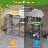Catio Outdoor Cat Enclosure Window, 104" L Large Wooden Outdoor Cat House Cage Condo Playpen for Multiple Cats, Weatherpoof Cover for Indoor Cats, Grey COZIVVOVV
