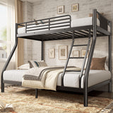 soges Metal Bunk Bed Twin Over Full Size with Upholstered Board, Ladder & Guardrail, Heavy Duty Bed Frame for Teens Adults, Black soges