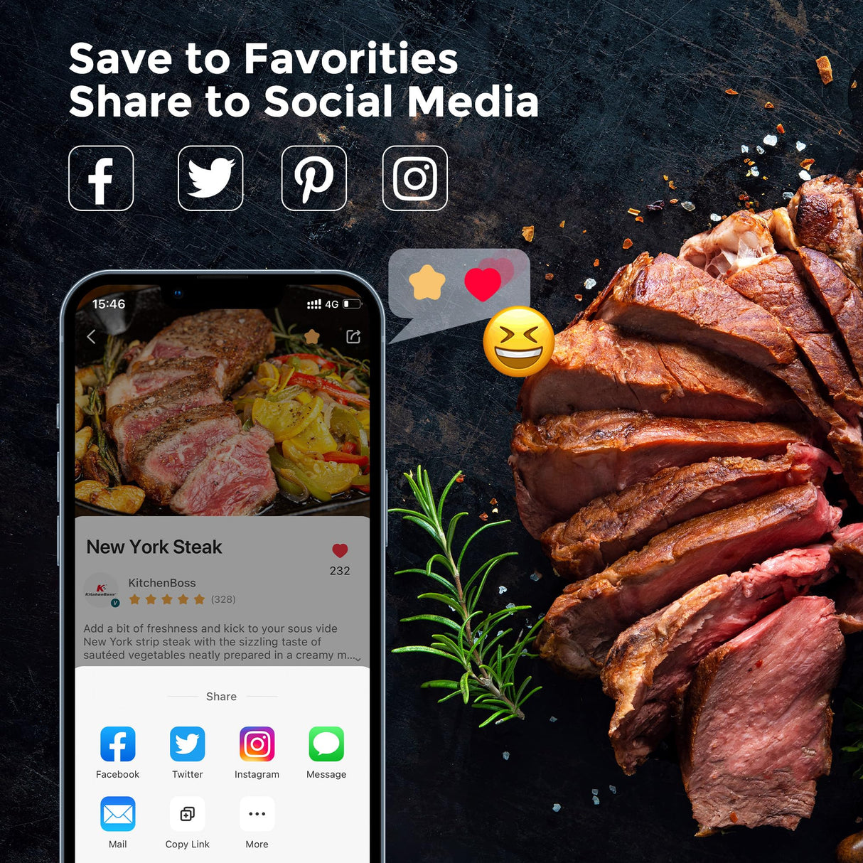 KitchenBoss WIFI Sous Vide Cooker: Ultra-Quiet Sous-vide Cooking Machine 1100 Watts Stainless Steel Immersion Circulator for Kitchen with TFT Preset Recipes, Black KitchenBoss