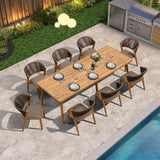 PURPLE LEAF 9 Pieces Outdoor Dining Set Teak Aluminum Patio Furniture Set Wicker Dining Table and Chairs for Lawn Deck Patio Dining Set PURPLE LEAF