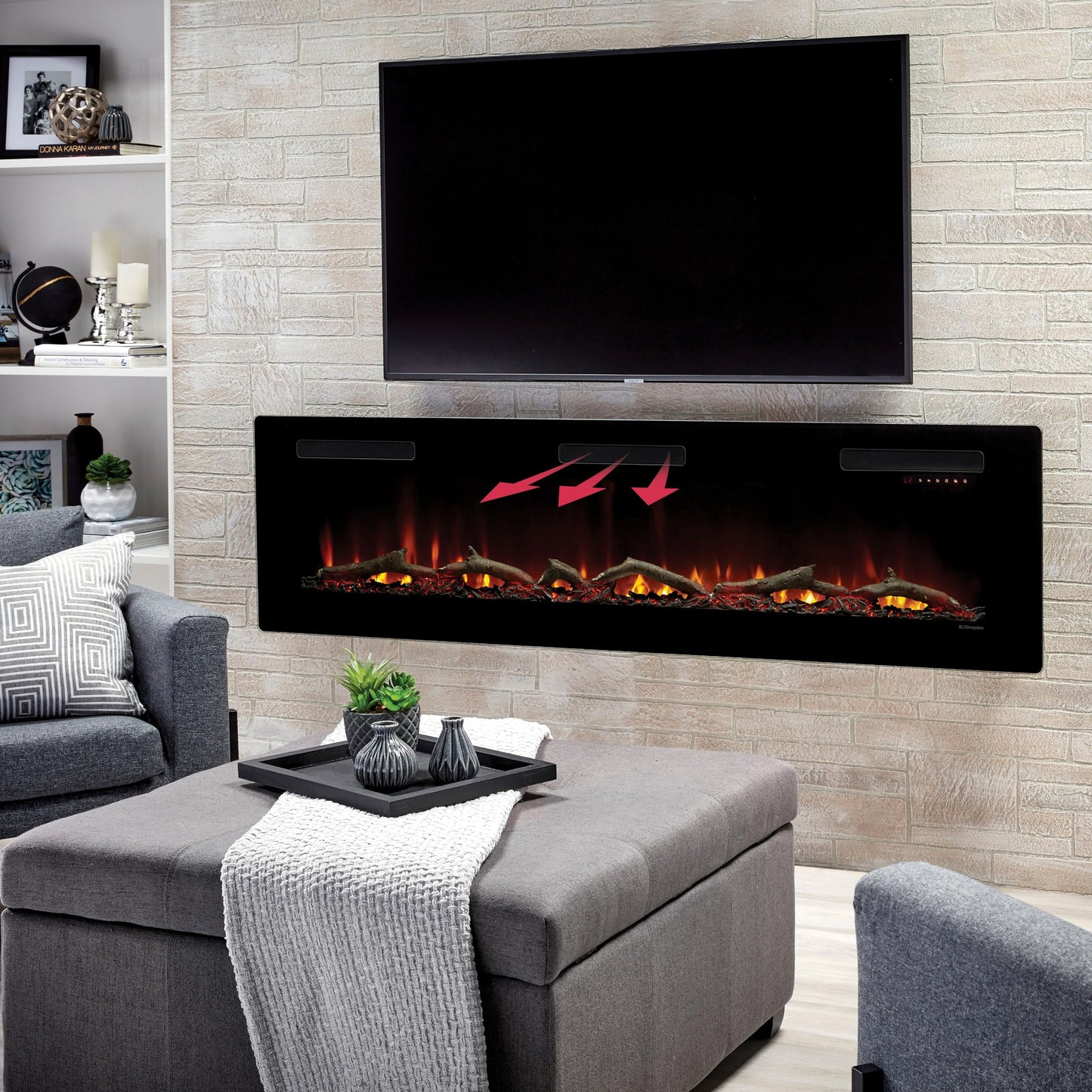 Dimplex Sierra Electric Fireplace Heater, 72" Inch, Black, 1400W - Wall Mounted Linear Fireplace with Realistic Flames, Adjustable Ember Bed, Remote Control - Thin Fireplace for Living Room, Bedroom