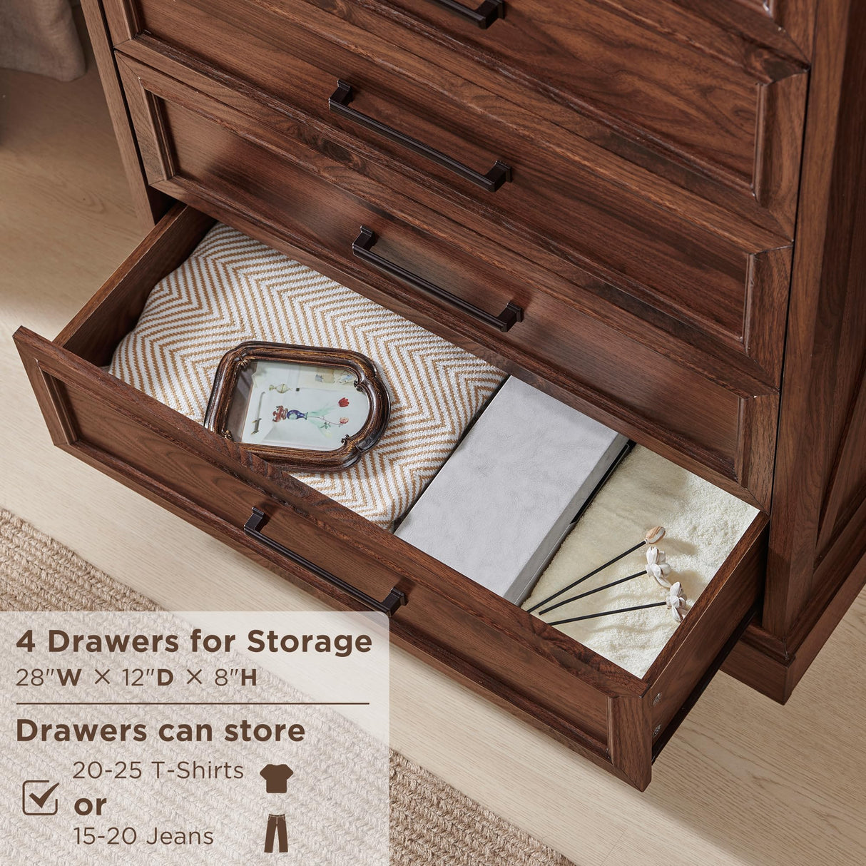 ACCOHOHO 6 Drawer Dresser, Farmhouse Chest of Drawers for Bedroom, 44" Tall Dresser with Large Metal Handles, Wood Drawer Organizer for Living Room, Hallway, Closet - Brown ACCOHOHO