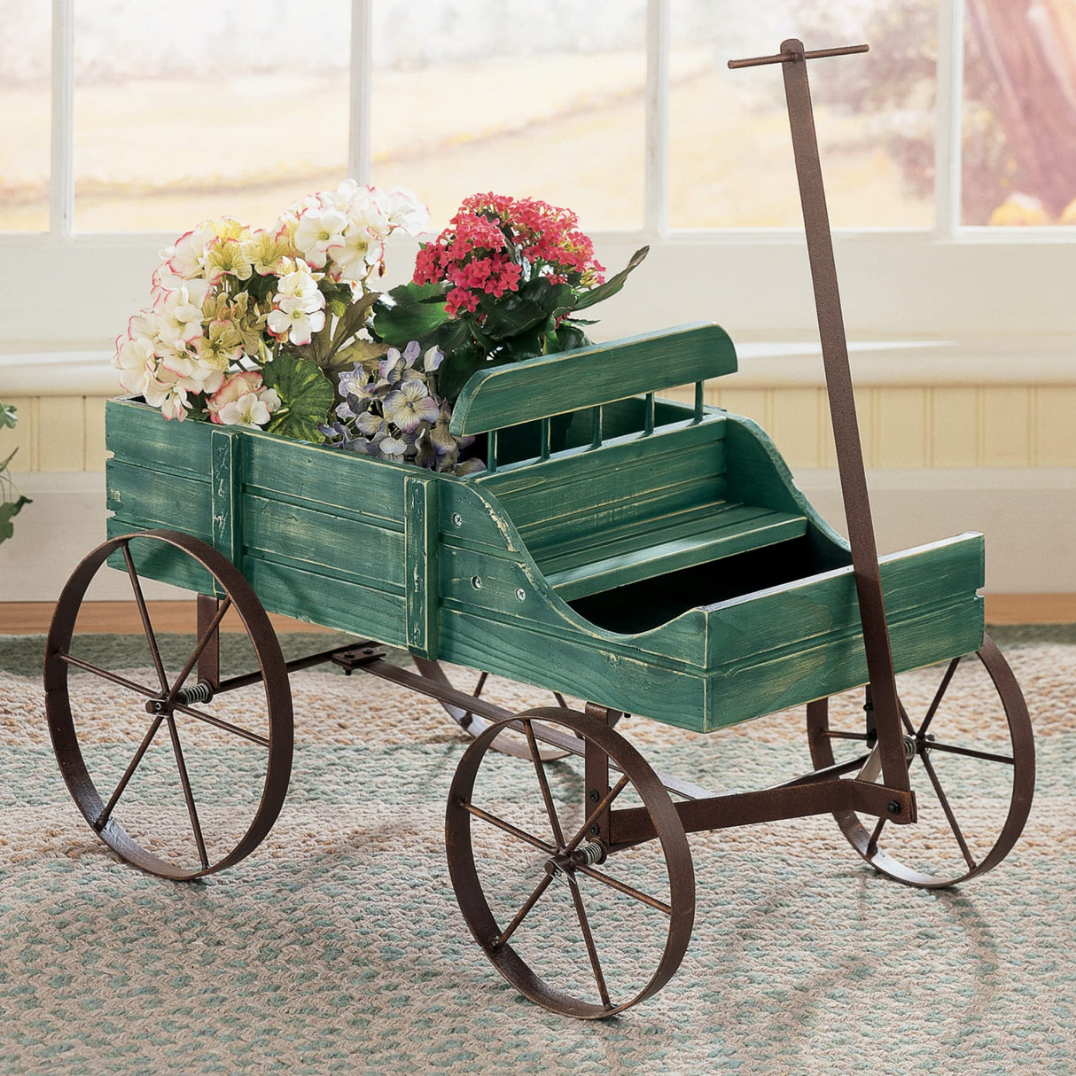 Collections Etc Amish Wagon Decorative Indoor/Outdoor Garden Backyard Planter, Green Collections Etc
