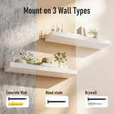 INNOD 24" Floating Shelves for Wall, Wall Mounted Wood Shelves for Bathroom, Bedroom, Living Room, Kitchen, Hanging Shelf with Invisible Brackets for Storage,Books,Home Decor (White,Set of 2) INNOD