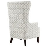Coaster Home Furnishings - Pippin - Upholstered High Wingback Accent Chair with Brown Wood Legs, Track Arms, Removable T-Cushion, Geometric Pattern and Nailhead Trim - Living Room - Latte - 904066 Coaster Home Furnishings