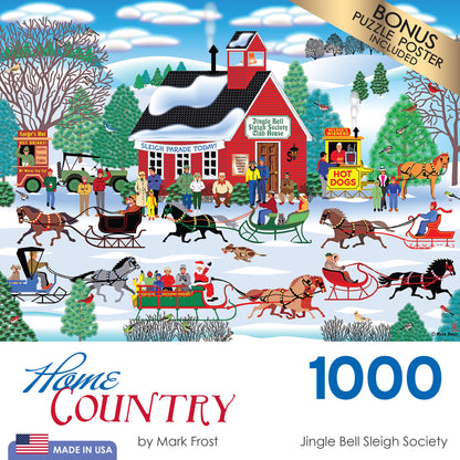 RoseArt - Home Country - Jingle Bell Sleigh Society - 1000 Piece Jigsaw Puzzle for Adults