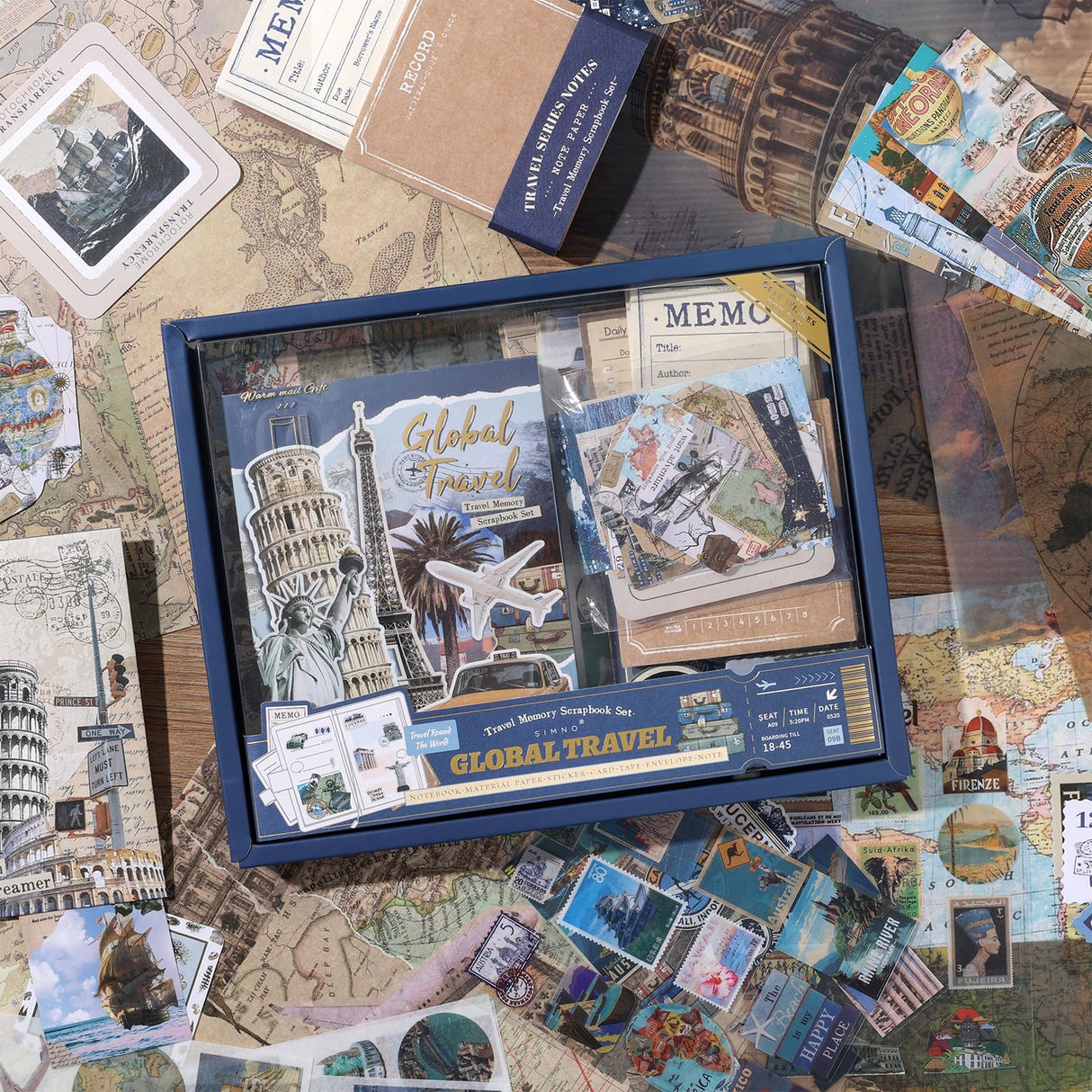 Auguro World Travel Scrapbook Kit A6 Grid Notebook Stationery Junk Journal Kit Scrapbooking Supplies Kit Craft DIY Gift for Adult Teen Girl Auguro