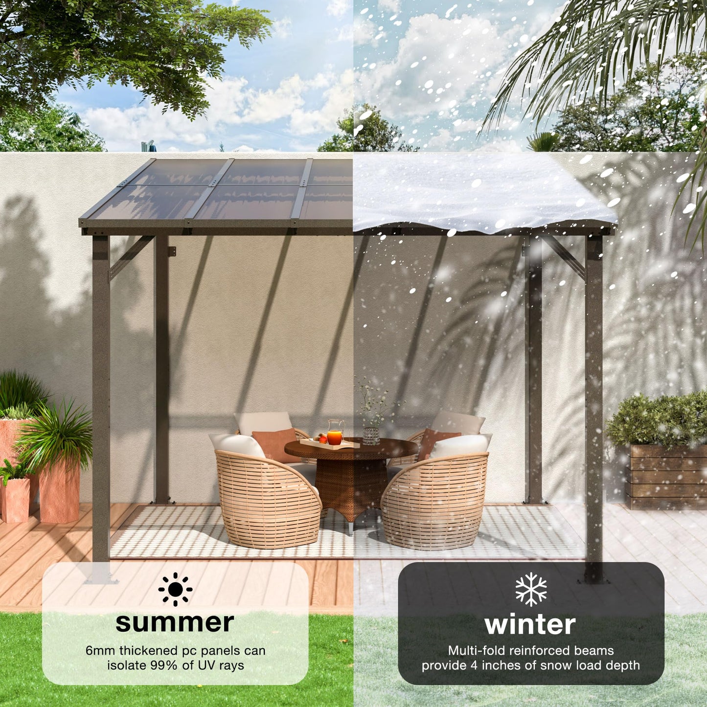 VIWAT 10' x 10' Gazebo, Outdoor Gazebos on Clearance with Aluminum Frame, Wall Mounted Gazebo & Pergola, Lean to Gazebo Awnings for Patio, Decks, Porch and Backyard - WoodArtSupply