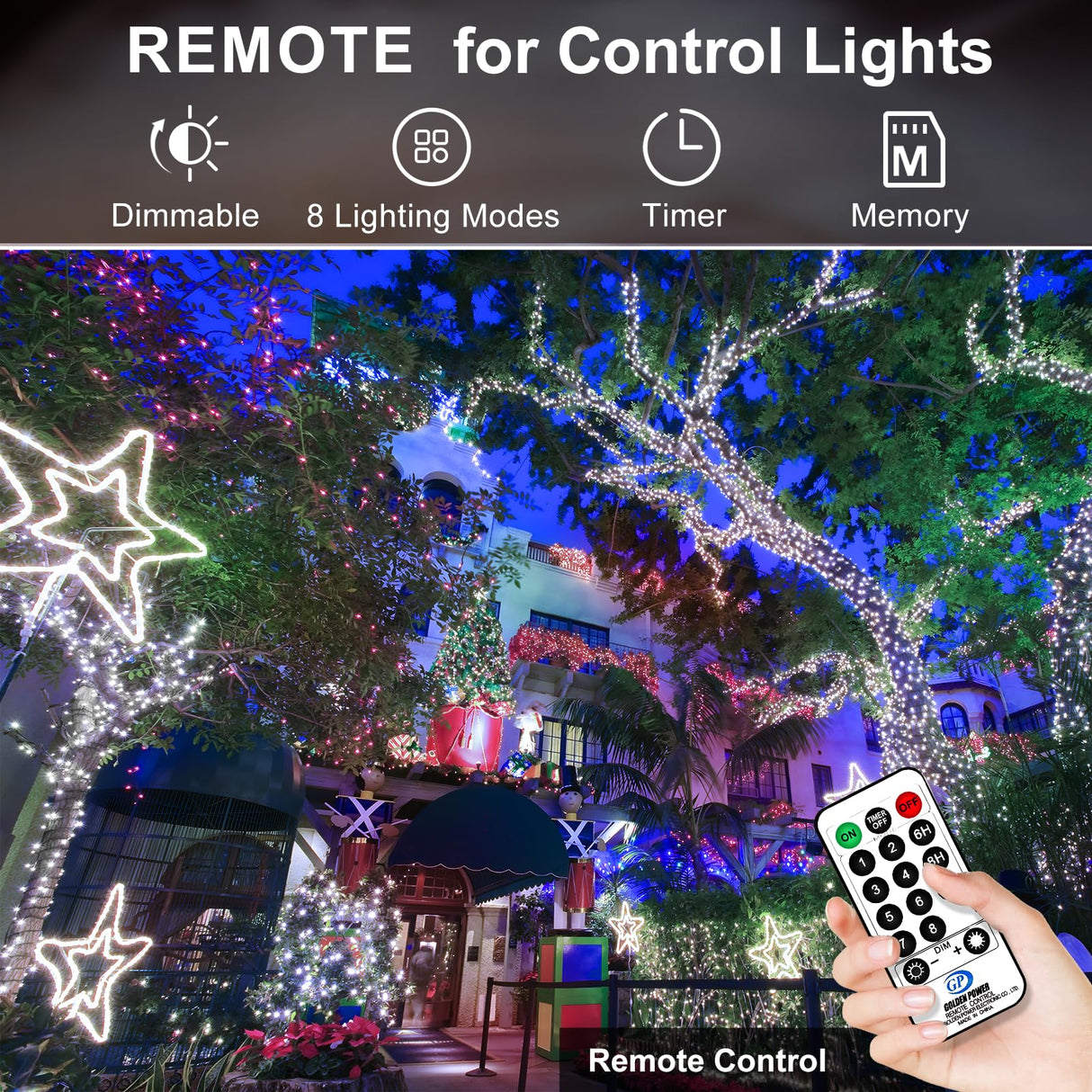 KNONEW 403ft 1000 LED String Lights Outdoor Christmas Lights 8 Modes & Timer Fairy Light Plug in Waterproof LED String Lights for Xmas Yard Tree Wedding Party Holiday Decorations (Cool White) KNONEW