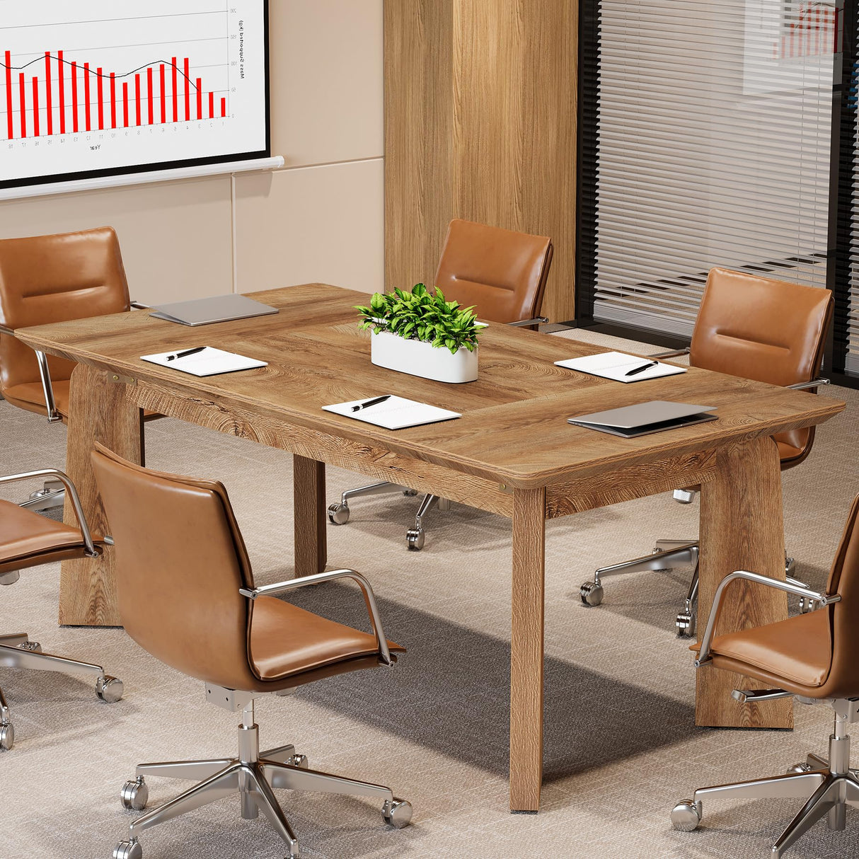 Tribesigns 5FT Conference Table for 6 People, 62-Inch Rectangular Meeting Table with Thicken Tabletop and Heavy Duty Legs, Modern Seminar Boardroom Desk for Office Conference Room (Rustic Brown) Tribesigns
