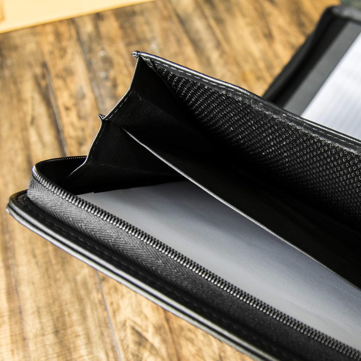 Cossini Black Superior Vegan Leather Business Portfolio with Zipper – Padfolio All-in-One. Smartest Protective 10.1 Inch Tablet Sleeve, Presentation Slot, Solar Calculator, Card Storage, Writing Pad COSSINI