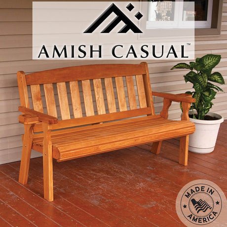 Amish Casual Heavy Duty 800 Lb Mission Pressure Treated Garden Bench with Cupholders (5 Foot, Cedar Stain) Amish Casual
