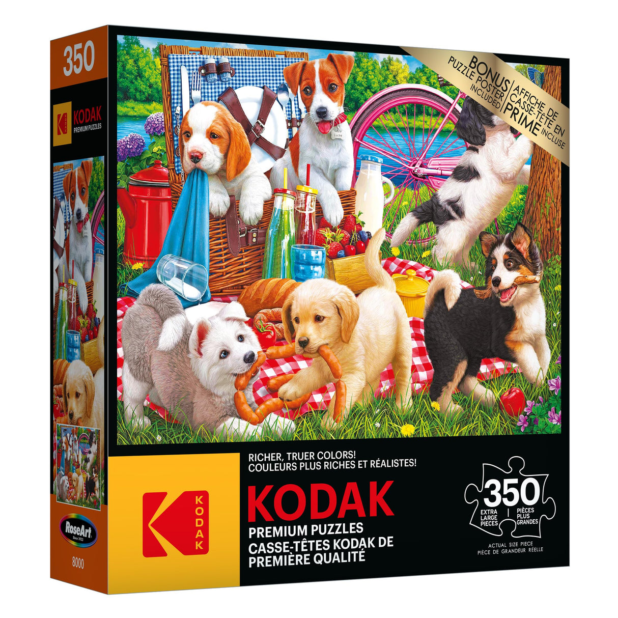 RoseArt - Kodak Premium - Puppies on a Picnic - 350 Piece Jigsaw Puzzle for Adults RoseArt