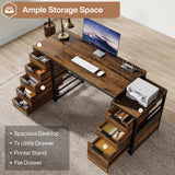 Tribesigns Computer Desk with 8 Drawers, 63" Office Desk with Reversible File Cabinet and Storage Drawers, Industrial PC Desk Study Writing Table Workstation for Home Office, Rustic Brown Tribesigns