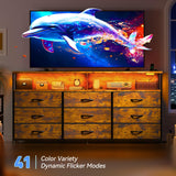 EnHomee 55" W Dresser TV Stand with Power Outlet & LED Lights for 65" TV, Dresser for Bedroom with 9 Fabric Drawers, TV Stand for Bedroom Long Dressers Console Table 55''W*11.8''*35.5'', Rustic Brown EnHomee