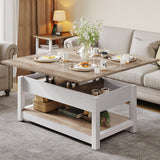 YITAHOME Lift Top Coffee Table for Living Room, 3 in 1 Multi-Function Coffee Tables with Storage, Farmhouse Rectangle Coffee Table Dining Table for Reception Room/Home Office, Grey Wash YITAHOME