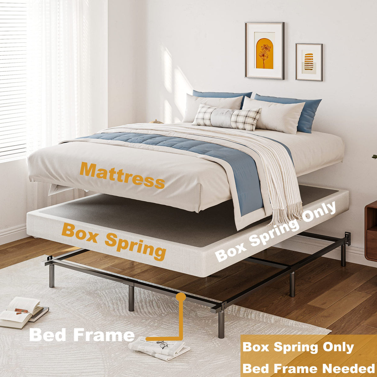 Aardhen 9 Inch High Profile King Box Spring Strong Metal Frame Mattress Foundation, Quiet Noise-Free,Easy Assembly, 3000lbs Max Weight Capacity Aardhen