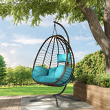 ALAULM Egg Swing Chair Outdoor Indoor Wicker Rattan Hanging Chair with Stand 350lbs Capacity w/Strong Frame & Blue Cushions for Patio Balcony Bedroom ALAULM