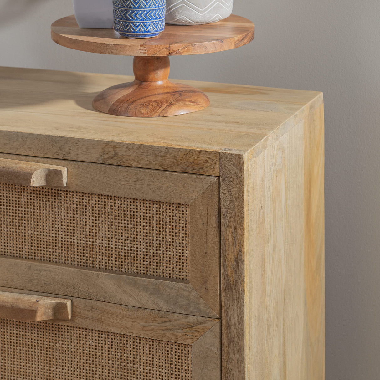 Powell Natural Rattan and Gold Base 3 Danika, Three Drawer Cabinet, Brown Powell