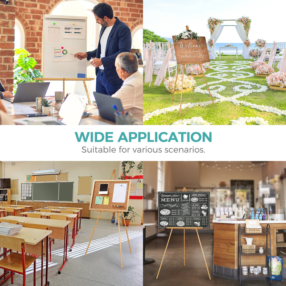 VISWIN 63" Wooden Tripod Display Easel Stand for Wedding Sign, Poster, A-Frame Artist Easel Floor with Tray for Painting, Canvas, Foldable Easel - Natural VISWIN