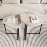 HOJINLINERO Round Coffee Table Set of 2 End Tables for Living Room,Black Small Coffee Table Living Room Table,Metal Frame & Wood Look,Sturdy and Easy Assembly,Stacking Side Tables Bedroom,White HOJINLINERO
